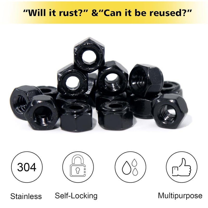 FOJOO 25 Pack 1/4"-20 Lock Nuts,Black Oxide 304 (A2-70) Stainless Steel Nylon Insert Locknuts Standard Inch Thread Nylock Nuts for Hardware, Machinery, Automotive, Furniture Repair - Image 5
